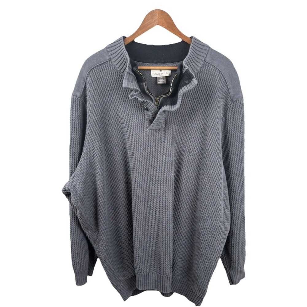 Oak Hill Men's 4XL Gray 100% Cotton 1/4 Zip With Buttons Pullover Sweater - 4XL